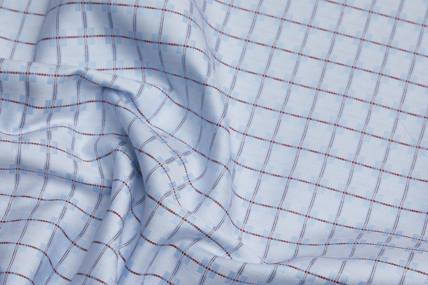 100% Giza Cotton, Yarn Dyed Checks, Dobby,Sky Blue,Men And Women, Unstitched Shirting Or Top Fabric