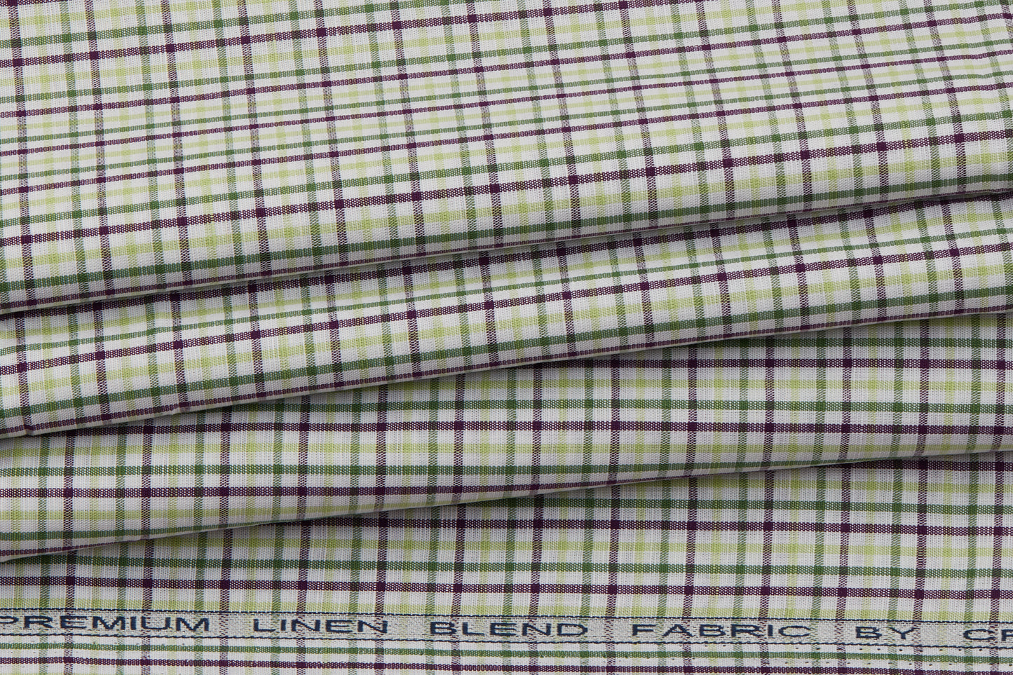 Linen Cotton Blend, Yarn Dyed Checks, Plain,White And Green And VioletMen And Women, Unstitched Shirting Or Top Fabric