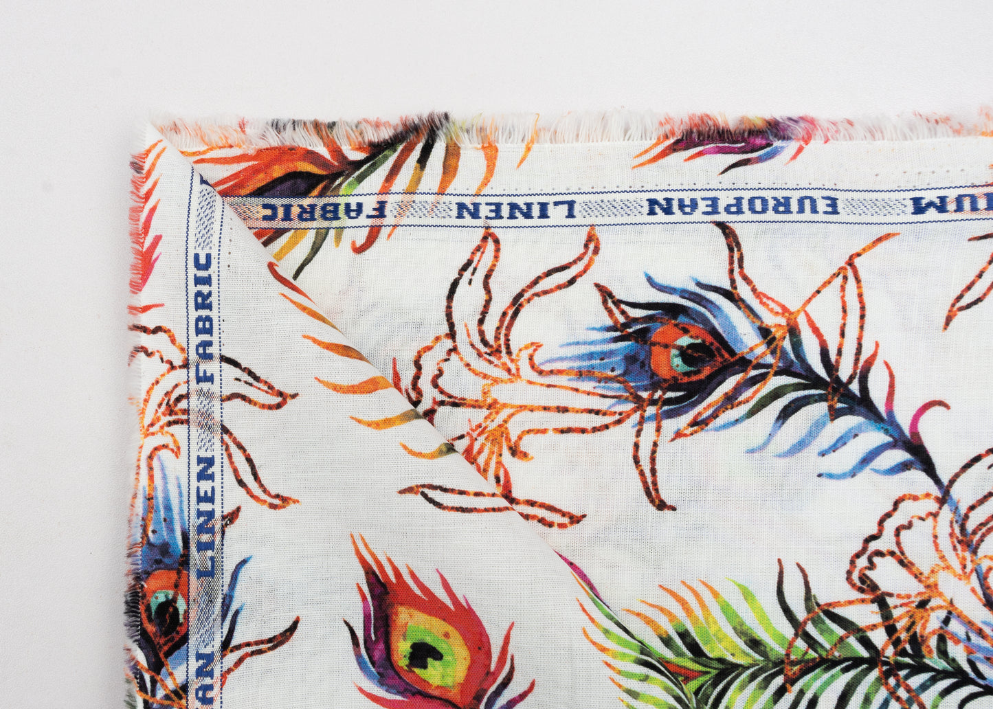 Linen Cotton Blend,Digital Print,Plain,White And Multi Colour Feather, Men And Women, Unstitched Shirting Or Top Fabric