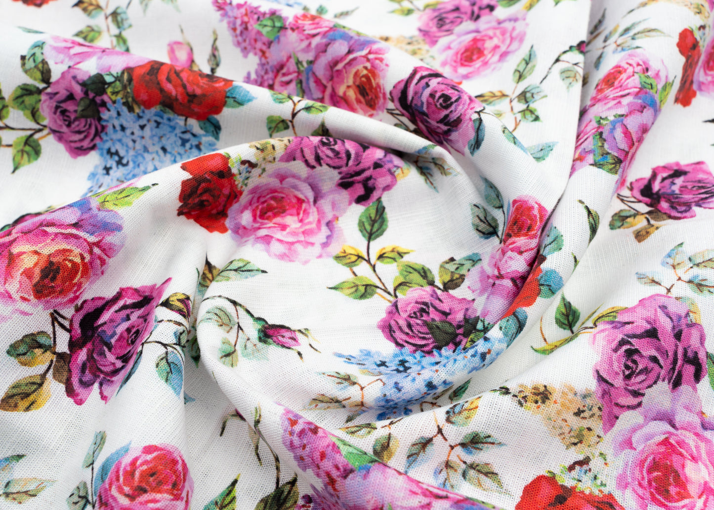 Linen Cotton Blend,Digital Print,Plain,White And Multi Colour Floral, Men And Women, Unstitched Shirting Or Top Fabric