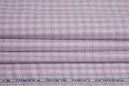 Linen Cotton Blend, Yarn Dyed Checks, Plain,White And Pink And BrownMen And Women, Unstitched Shirting Or Top Fabric