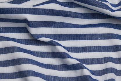 Linen Cotton Blend, Yarn Dyed Stripe, Plain,White And BlueMen And Women, Unstitched Shirting Or Top Fabric