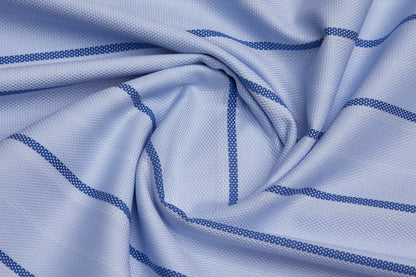 100% Giza Cotton, Yarn Dyed stripes, Dobby,Sky Blue,Men And Women, Unstitched Shirting Or Top Fabric