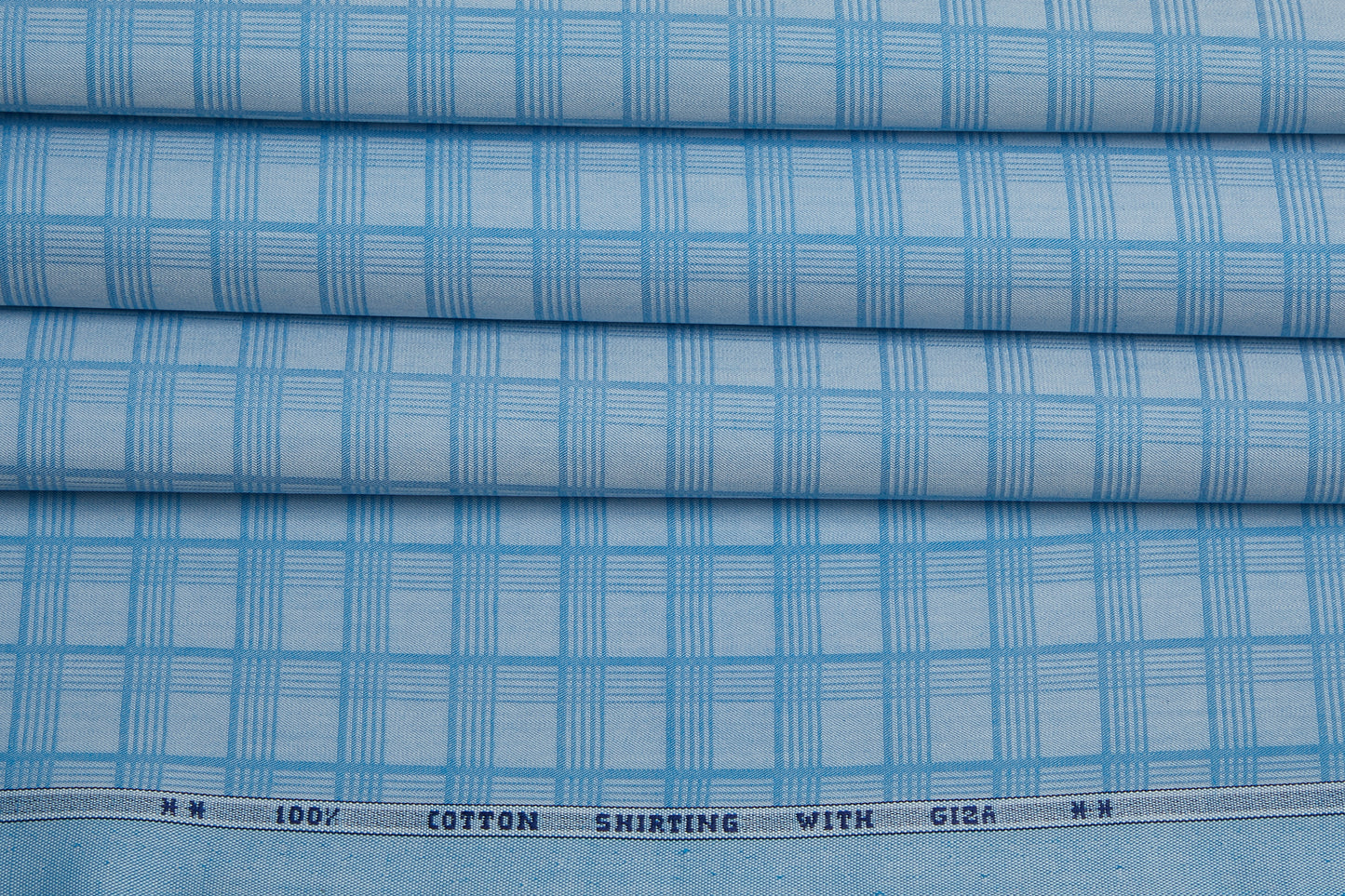 100% Giza Cotton, Yarn Dyed Stripe, Plain,Sky Blue,Men And Women, Unstitched Shirting Or Top Fabric