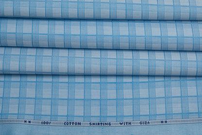 100% Giza Cotton, Yarn Dyed Stripe, Plain,Sky Blue,Men And Women, Unstitched Shirting Or Top Fabric