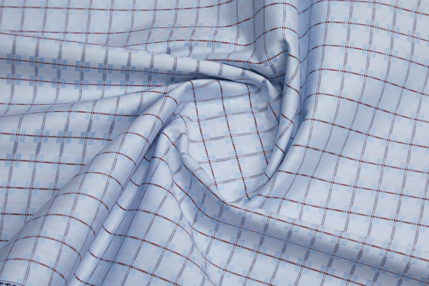 100% Giza Cotton, Yarn Dyed Checks, Dobby,Sky Blue,Men And Women, Unstitched Shirting Or Top Fabric