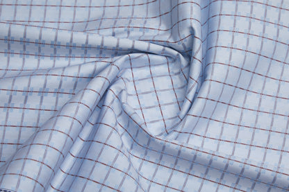 100% Giza Cotton, Yarn Dyed Checks, Dobby,Sky Blue,Men And Women, Unstitched Shirting Or Top Fabric