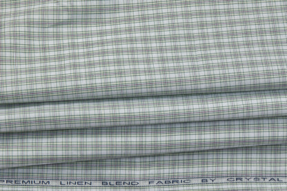 Linen Cotton Blend, Yarn Dyed Checks, Plain,White And Green And VioletMen And Women, Unstitched Shirting Or Top Fabric