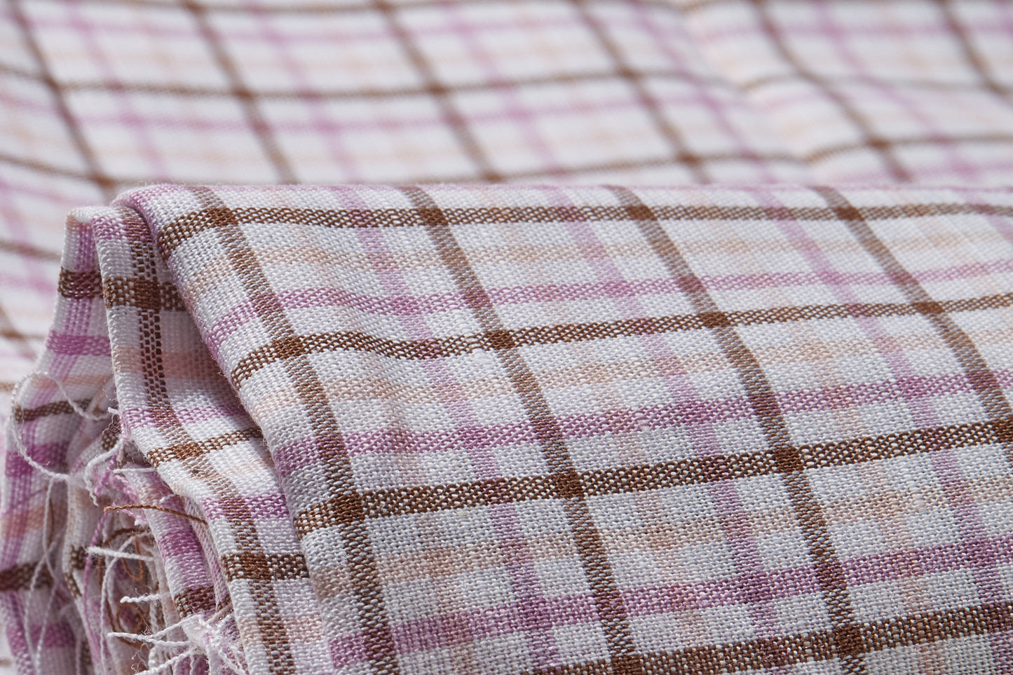 Linen Cotton Blend, Yarn Dyed Checks, Plain,White And Pink And BrownMen And Women, Unstitched Shirting Or Top Fabric