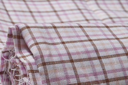 Linen Cotton Blend, Yarn Dyed Checks, Plain,White And Pink And BrownMen And Women, Unstitched Shirting Or Top Fabric