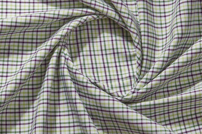 Linen Cotton Blend, Yarn Dyed Checks, Plain,White And Green And VioletMen And Women, Unstitched Shirting Or Top Fabric