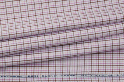 Linen Cotton Blend, Yarn Dyed Checks, Plain,White And Pink And BrownMen And Women, Unstitched Shirting Or Top Fabric