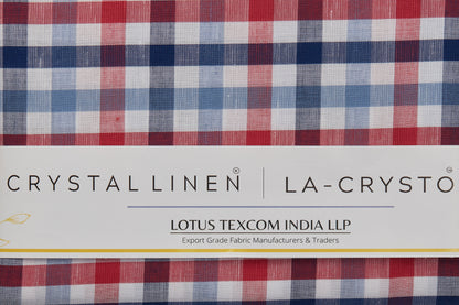 Linen Cotton Blend, Yarn Dyed Checks, Plain,White And Blue And RedMen And Women, Unstitched Shirting Or Top Fabric
