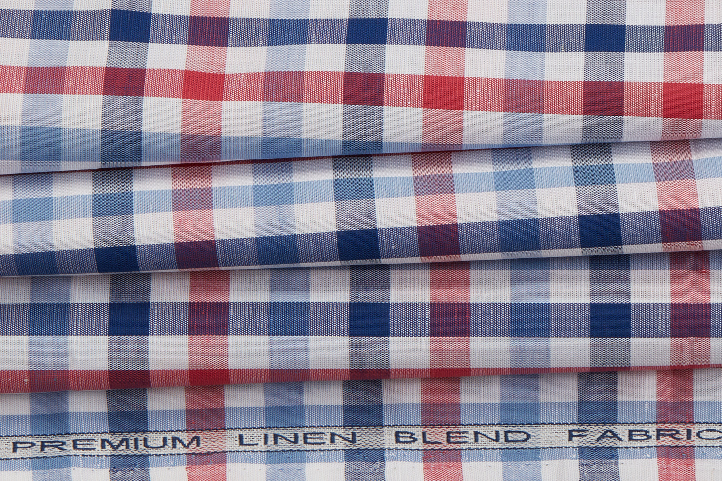 Linen Cotton Blend, Yarn Dyed Checks, Plain,White And Blue And RedMen And Women, Unstitched Shirting Or Top Fabric