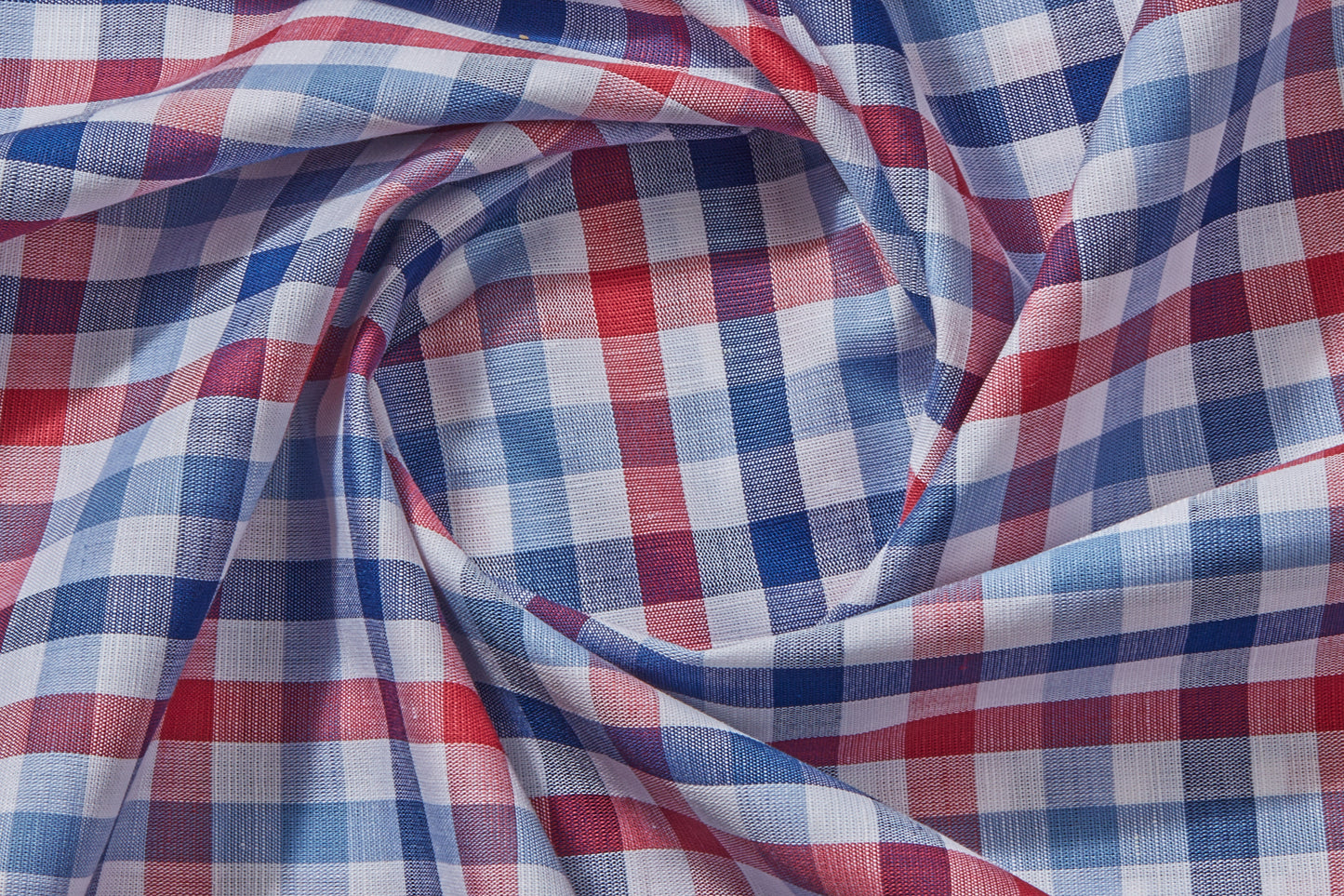 Linen Cotton Blend, Yarn Dyed Checks, Plain,White And Blue And RedMen And Women, Unstitched Shirting Or Top Fabric