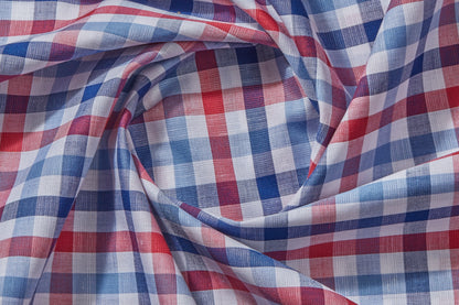 Linen Cotton Blend, Yarn Dyed Checks, Plain,White And Blue And RedMen And Women, Unstitched Shirting Or Top Fabric