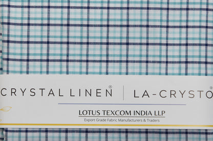 Linen Cotton Blend, Yarn Dyed Checks, Plain,White And Blue And TurqMen And Women, Unstitched Shirting Or Top Fabric