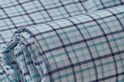 Linen Cotton Blend, Yarn Dyed Checks, Plain,White And Blue And TurqMen And Women, Unstitched Shirting Or Top Fabric