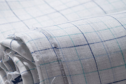 100% Linen, Yarn Dyed, Plain,White And Blue And Green Men And Women, Unstitched Shirting Or Top Fabric