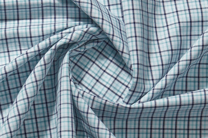 Linen Cotton Blend, Yarn Dyed Checks, Plain,White And Blue And TurqMen And Women, Unstitched Shirting Or Top Fabric
