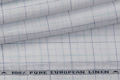 100% Linen, Yarn Dyed, Plain,White And Blue And Green Men And Women, Unstitched Shirting Or Top Fabric