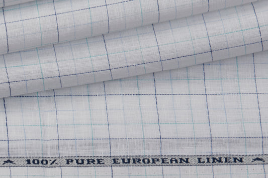 100% Linen, Yarn Dyed, Plain,White And Blue And Green Men And Women, Unstitched Shirting Or Top Fabric