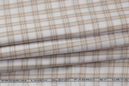 Linen Cotton Blend, Yarn Dyed Checks, Plain,White And BrownMen And Women, Unstitched Shirting Or Top Fabric