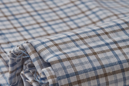 Linen Cotton Blend, Yarn Dyed Checks, Plain,White And Blue And BrownMen And Women, Unstitched Shirting Or Top Fabric