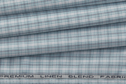 Linen Cotton Blend, Yarn Dyed Checks, Plain,White And Blue And TurqMen And Women, Unstitched Shirting Or Top Fabric