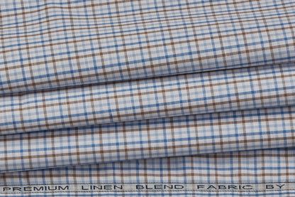 Linen Cotton Blend, Yarn Dyed Checks, Plain,White And Blue And BrownMen And Women, Unstitched Shirting Or Top Fabric