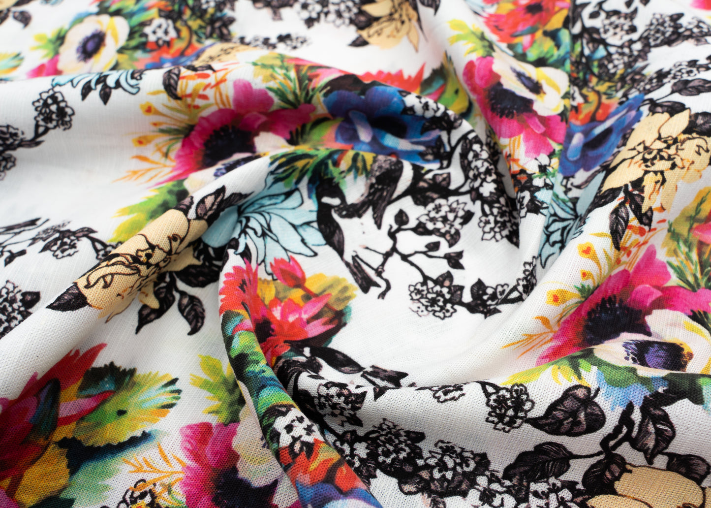 Linen Cotton Blend,Digital Print,Plain,White And Multi Colour Floral, Men And Women, Unstitched Shirting Or Top Fabric