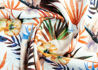 Linen Cotton Blend,Digital Print,Plain,White And Multi Colour Floral, Men And Women, Unstitched Shirting Or Top Fabric