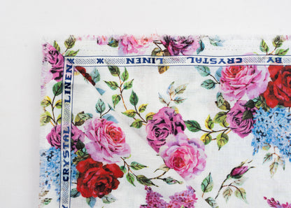 Linen Cotton Blend,Digital Print,Plain,White And Multi Colour Floral, Men And Women, Unstitched Shirting Or Top Fabric