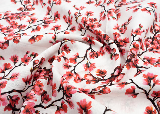 Linen Cotton Blend,Digital Print,Plain,White Red Black Floral, Men And Women, Unstitched Shirting Or Top Fabric