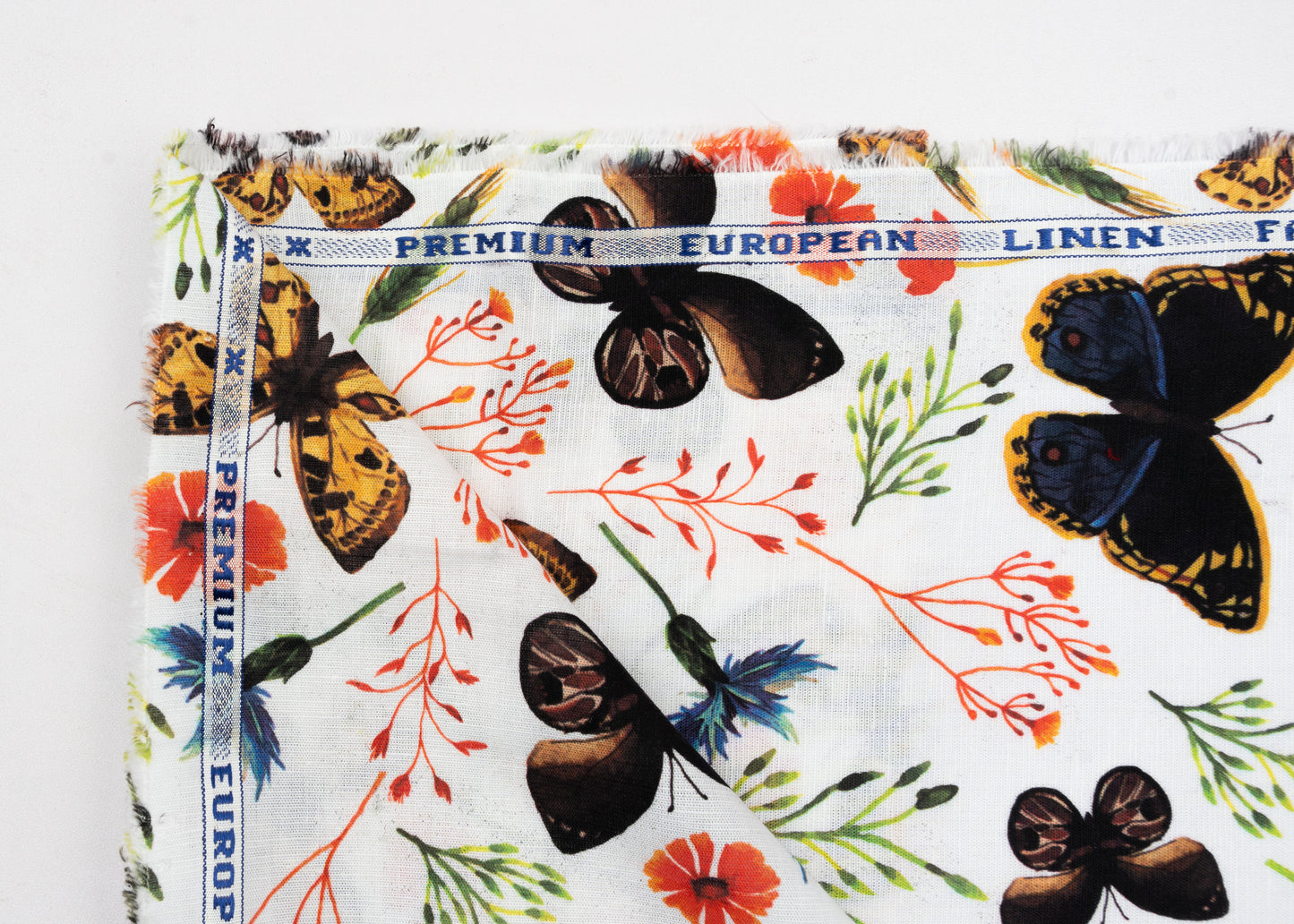 Linen Cotton Blend,Digital Print,Plain,White And Multi Colour Butterfly, Men And Women, Unstitched Shirting Or Top Fabric