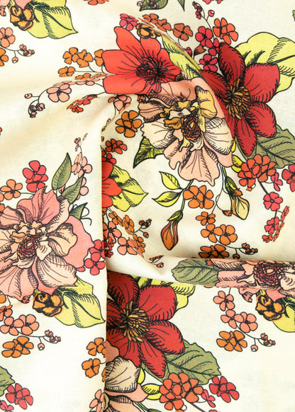 Linen Cotton Blend,Digital Print,Plain,White And Multi Colour Floral, Men And Women, Unstitched Shirting Or Top Fabric