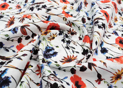 Linen Cotton Blend,Digital Print,Plain,White And Multi Colour Floral, Men And Women, Unstitched Shirting Or Top Fabric