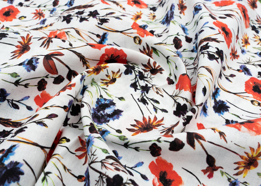 Linen Cotton Blend,Digital Print,Plain,White And Multi Colour Floral, Men And Women, Unstitched Shirting Or Top Fabric