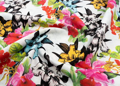 Linen Cotton Blend,Digital Print,Plain,White And Multi Colour Floral, Men And Women, Unstitched Shirting Or Top Fabric