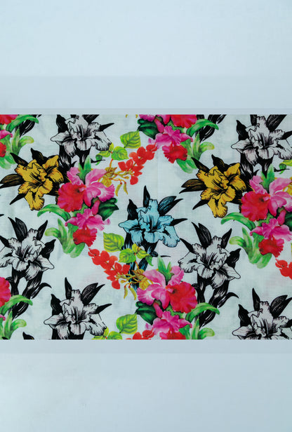 Linen Cotton Blend,Digital Print,Plain,White And Multi Colour Floral, Men And Women, Unstitched Shirting Or Top Fabric