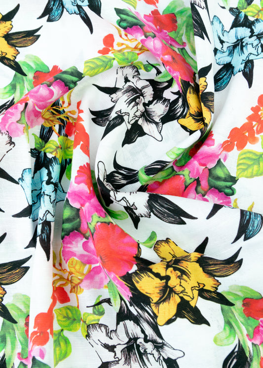Linen Cotton Blend,Digital Print,Plain,White And Multi Colour Floral, Men And Women, Unstitched Shirting Or Top Fabric