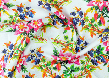 Linen Cotton Blend,Digital Print,Plain,White And Multi Colour Floral, Men And Women, Unstitched Shirting Or Top Fabric