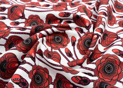 Linen Cotton Blend,Digital Print,Plain,White And Red And Black Floral, Men And Women, Unstitched Shirting Or Top Fabric