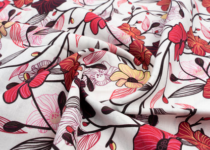 Linen Cotton Blend,Digital Print,Plain,White And Multi Colour Floral, Men And Women, Unstitched Shirting Or Top Fabric