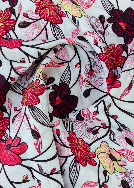Linen Cotton Blend,Digital Print,Plain,White And Multi Colour Floral, Men And Women, Unstitched Shirting Or Top Fabric