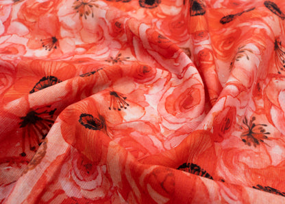 Linen Cotton Blend,Digital Print,Plain,Bursting Orange, Men And Women, Unstitched Shirting Or Top Fabric