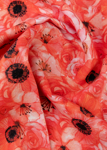 Linen Cotton Blend,Digital Print,Plain,Bursting Orange, Men And Women, Unstitched Shirting Or Top Fabric