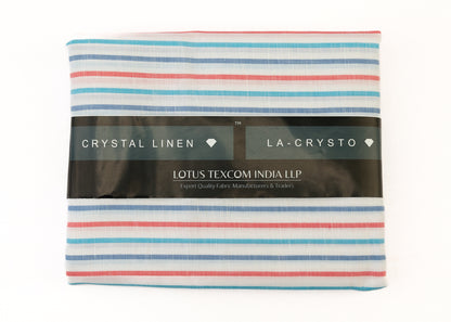 Linen Cotton Blend, Yarn Dyed, Plain,Turq And Red And White 813, Men And Women, Unstitched Shirting Or Top Fabric