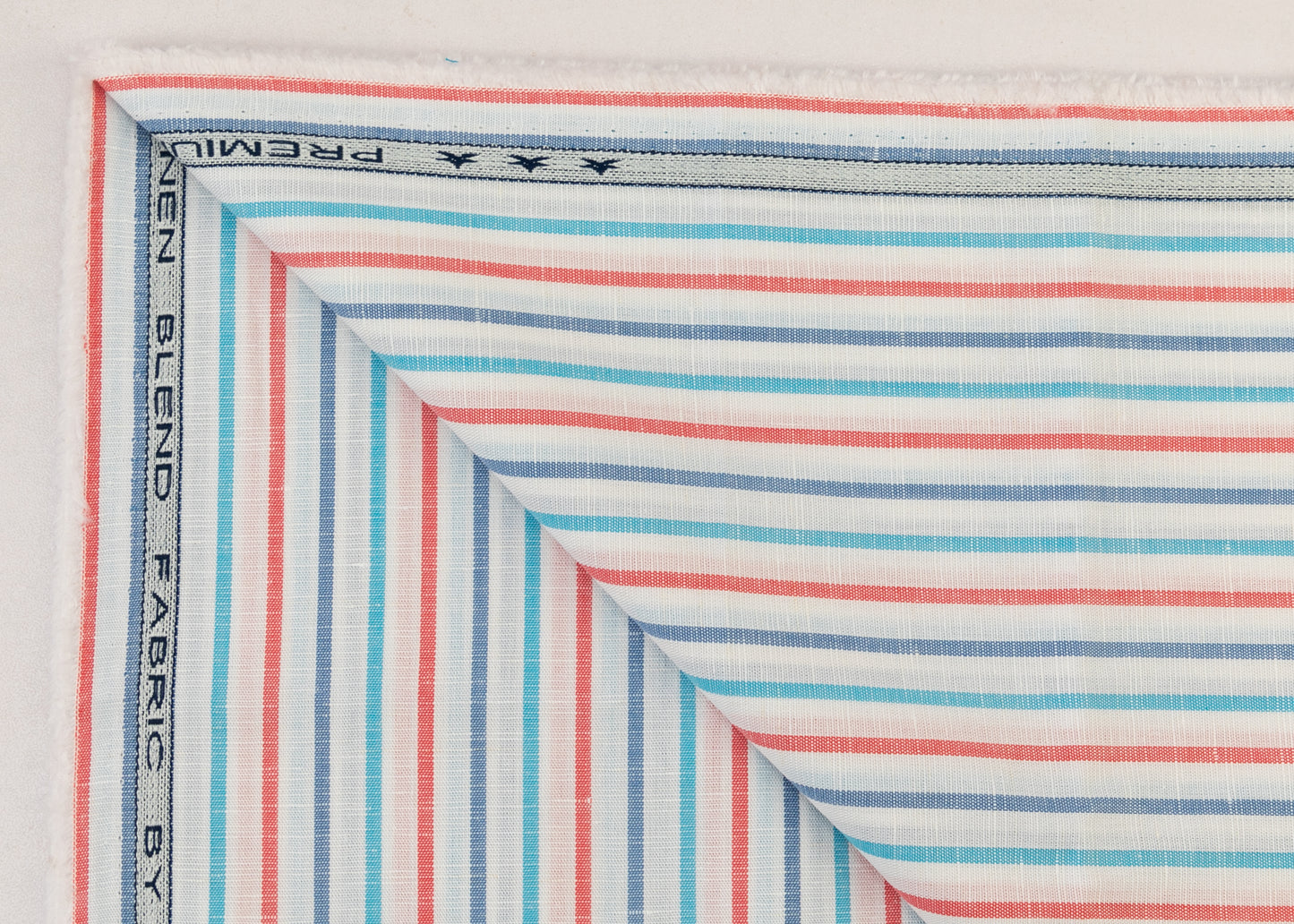 Linen Cotton Blend, Yarn Dyed, Plain,Turq And Red And White 813, Men And Women, Unstitched Shirting Or Top Fabric