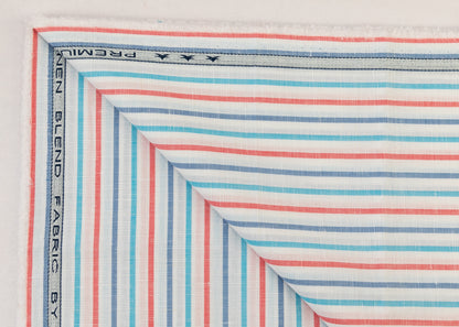 Linen Cotton Blend, Yarn Dyed, Plain,Turq And Red And White 813, Men And Women, Unstitched Shirting Or Top Fabric